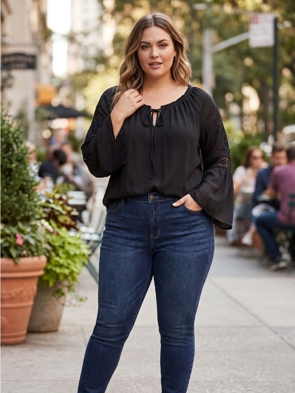 Torrid | Black Bell Sleeve Blouse with Embroidered Detail | Torrid Sz 0